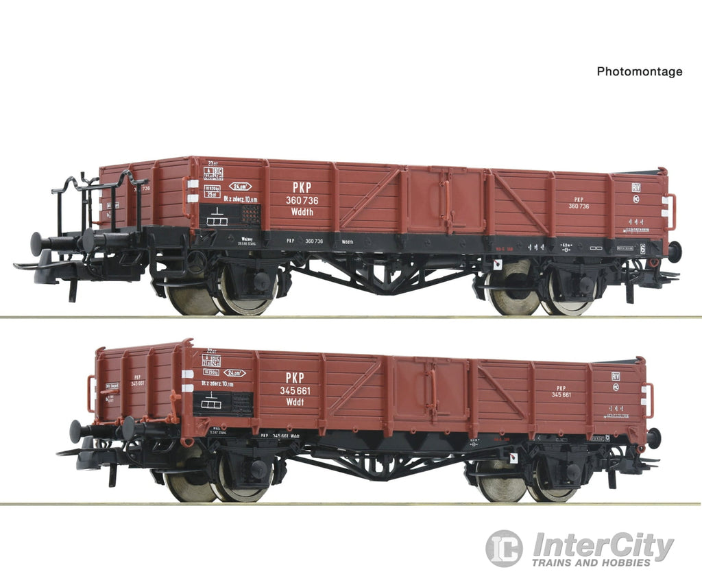 Roco 6600150 Ho 2-Piece Set: Open Freight Wagons Pkp European Freight Cars