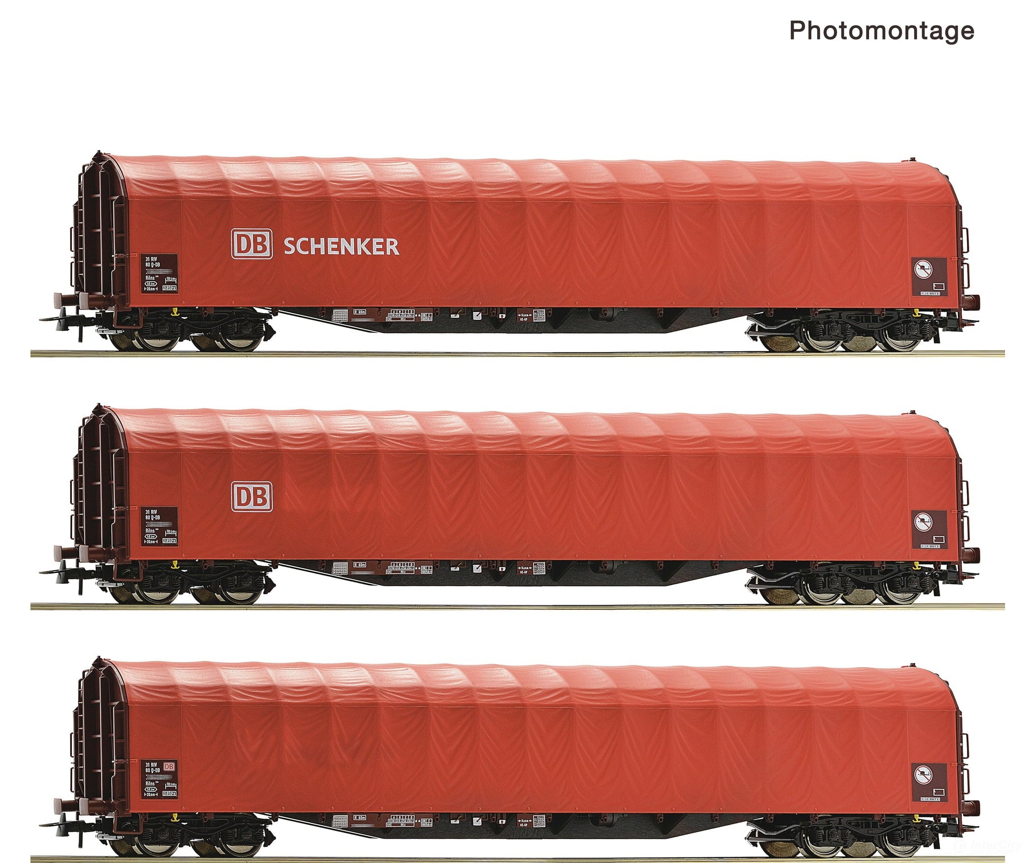 Roco 6600156 Ho 3 Piece Set: Sliding Tarpaulin Wagons Db Ag European Freight Cars