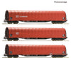 Roco 6600156 Ho 3 Piece Set: Sliding Tarpaulin Wagons Db Ag European Freight Cars