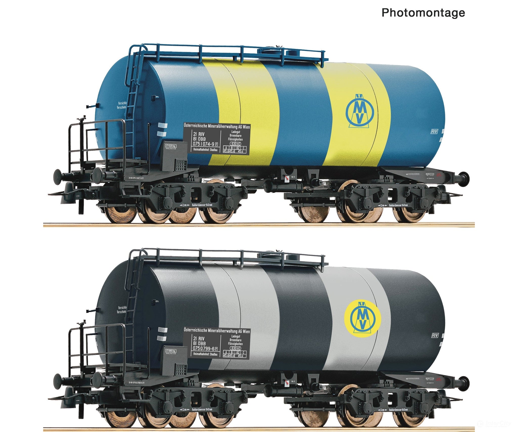 Roco 6600163 Ho 2 Piece Set: Tank Wagons Ömv/Öbb European Freight Cars