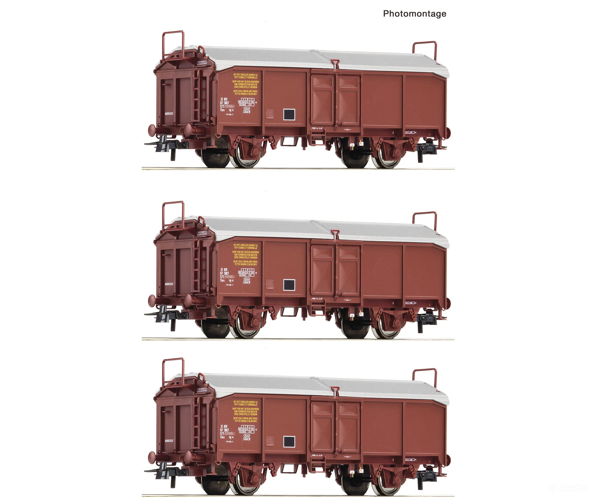 Roco 6600173 Ho 3 Piece Set: Sliding Roof Wagons Sncf European Freight Cars