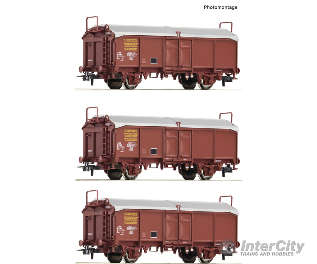 Roco 6600173 Ho 3 Piece Set: Sliding Roof Wagons Sncf European Freight Cars