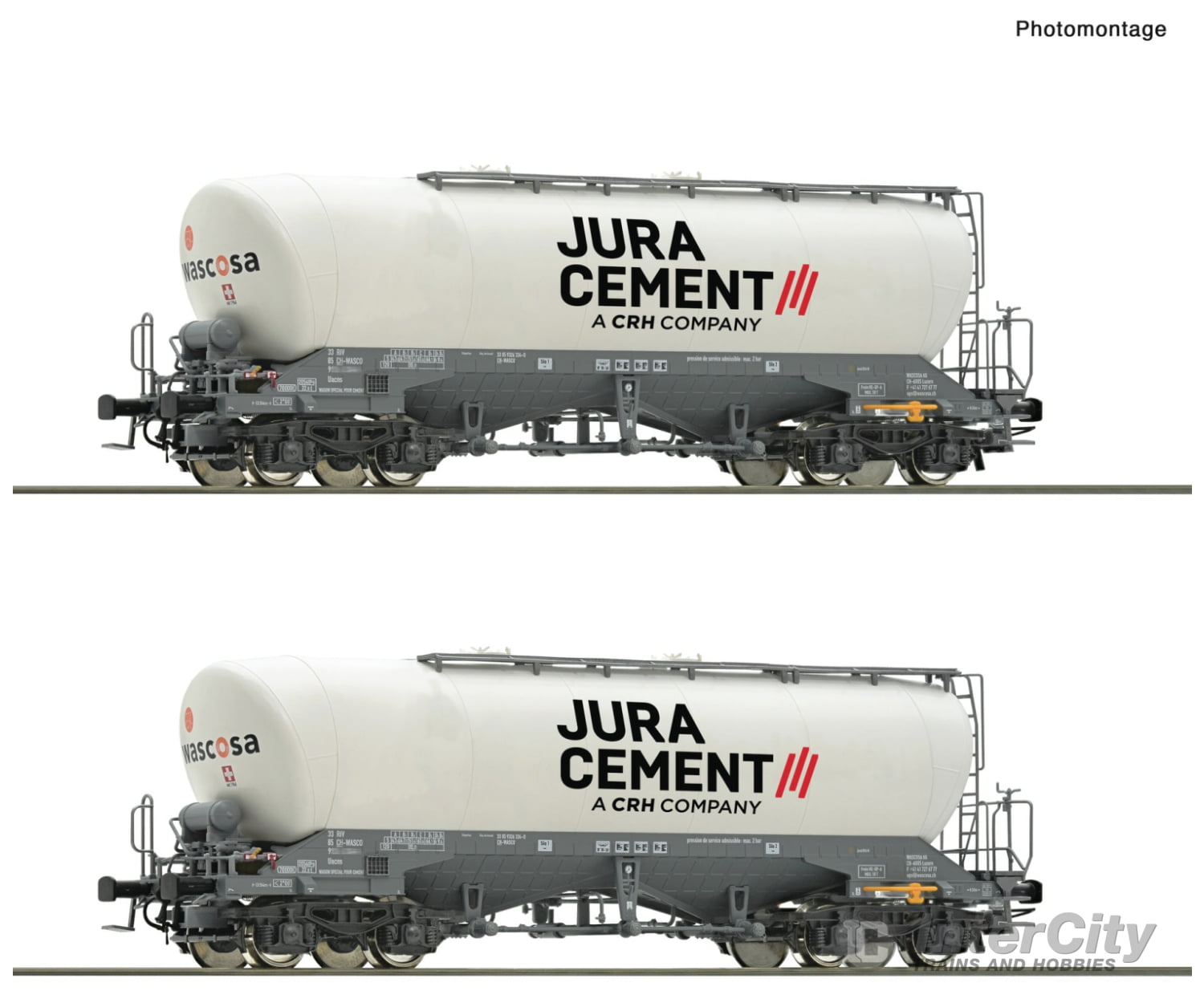 Roco 6600191 Ho 2 Piece Set: Silo Wagons Jura Cement/Wascosa European Freight Cars