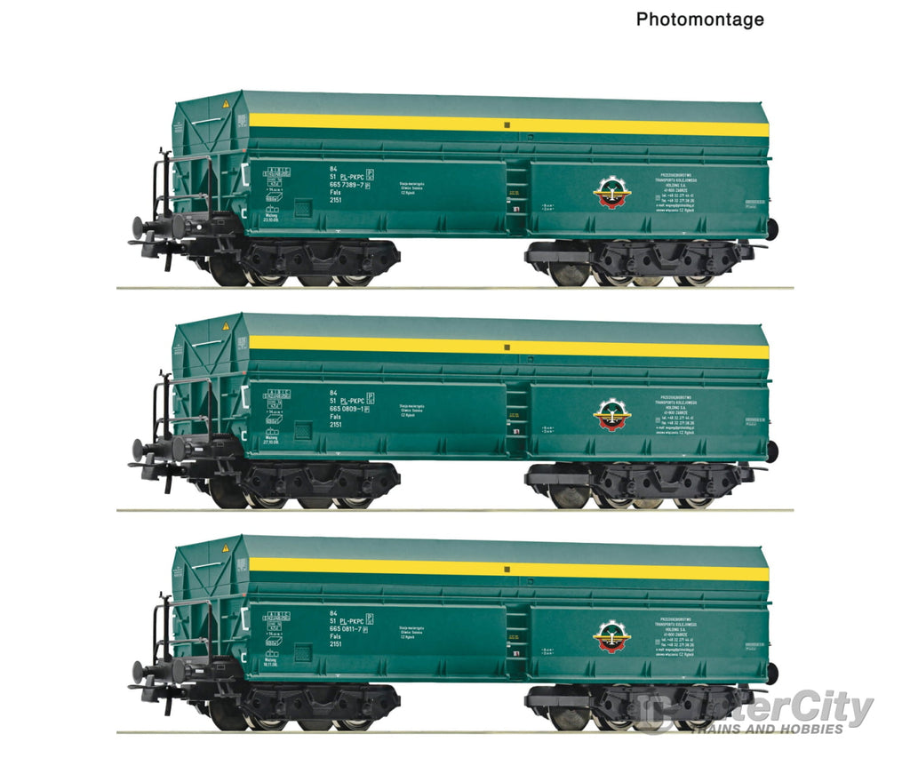 Roco 6600195 Ho 3 Piece Set: Self-Unloading Hopper Wagons Ptkigk European Freight Cars