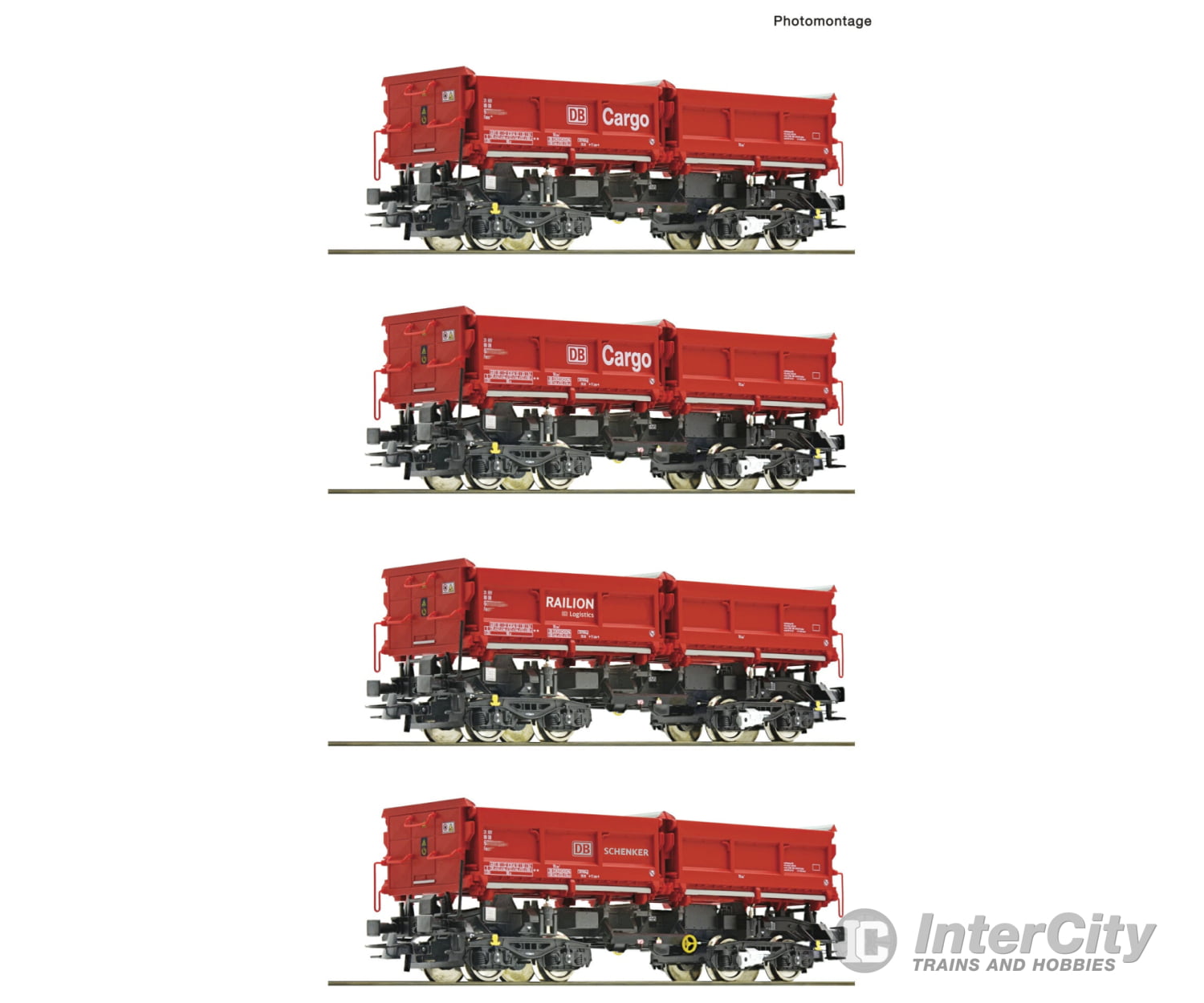 Roco 6600202 Ho 4 Piece Set: Dump Wagons Db Ag European Freight Cars