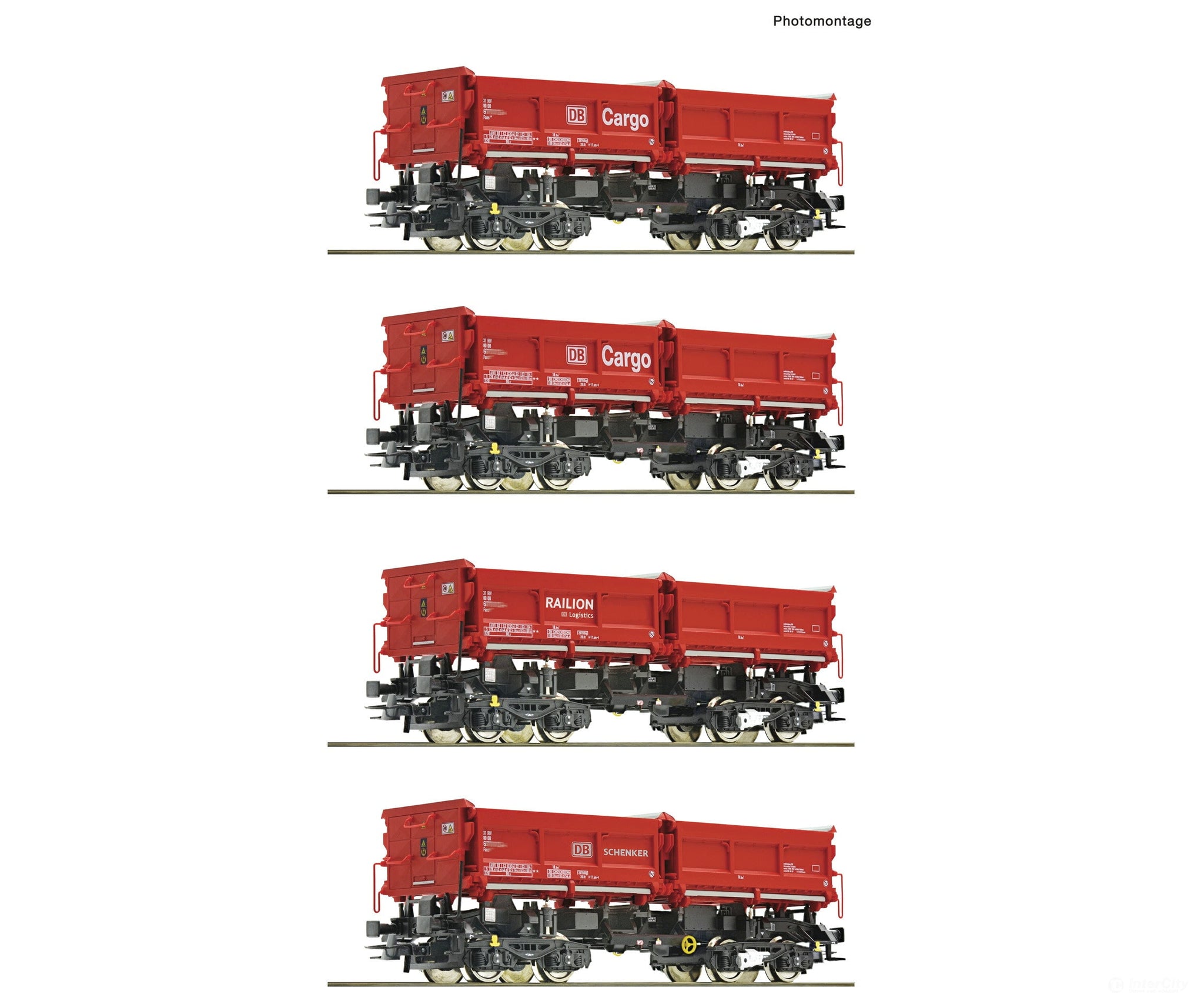 Roco 6600202 Ho 4 Piece Set: Dump Wagons Db Ag European Freight Cars