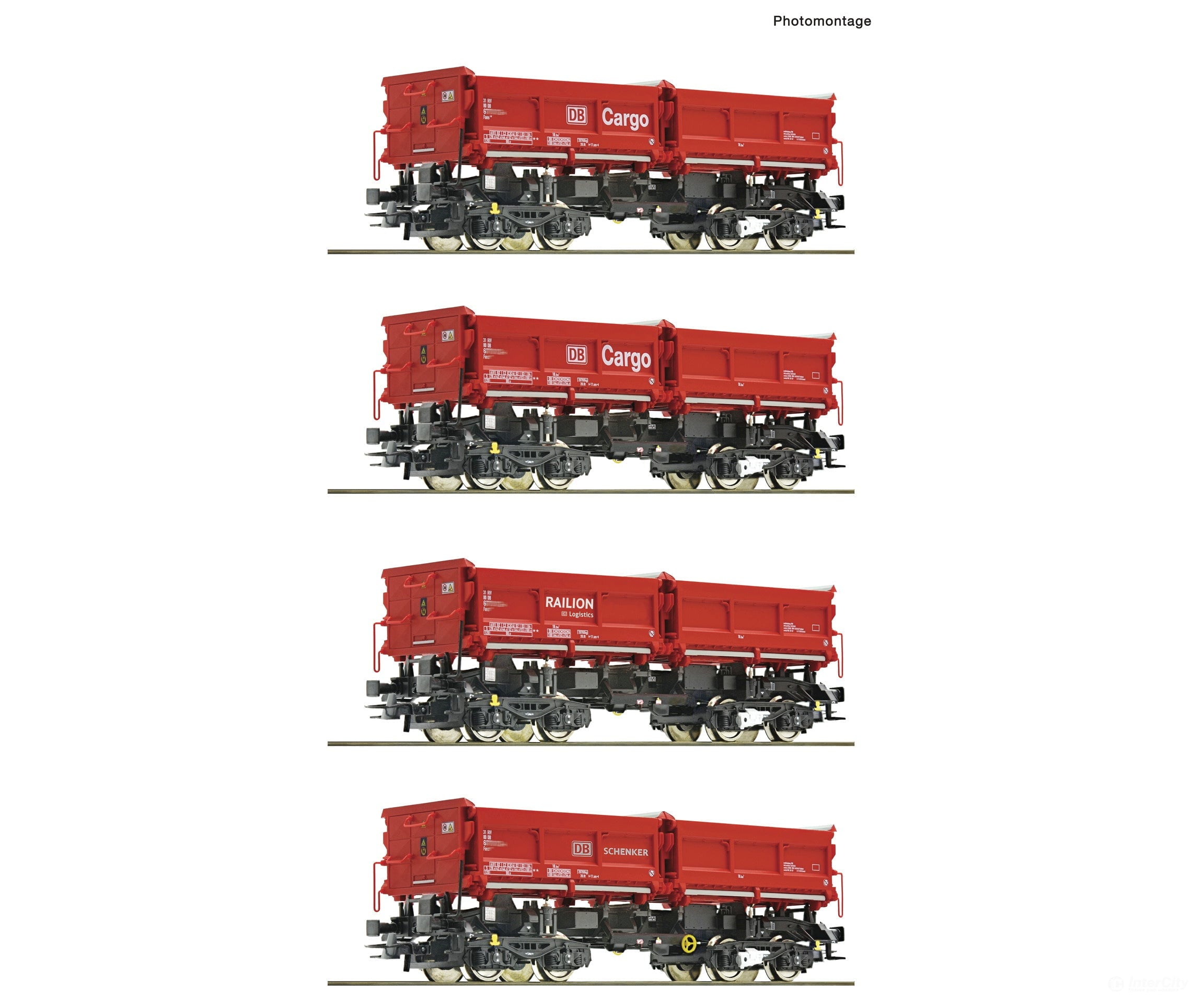 Roco 6600202 Ho 4 Piece Set: Dump Wagons Db Ag European Freight Cars