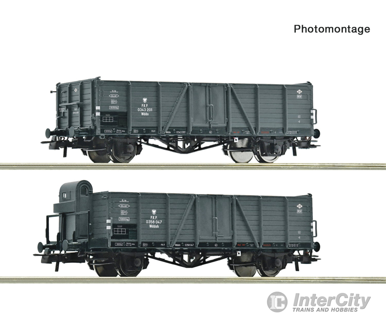 Roco 6600216 HO 2 piece set: Open goods wagons PKP European Passenger Cars