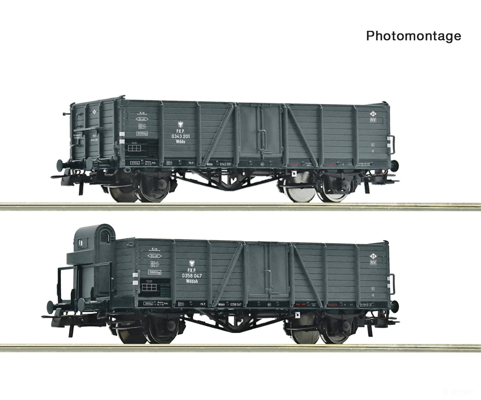 Roco 6600216 HO 2 piece set: Open goods wagons PKP European Passenger Cars