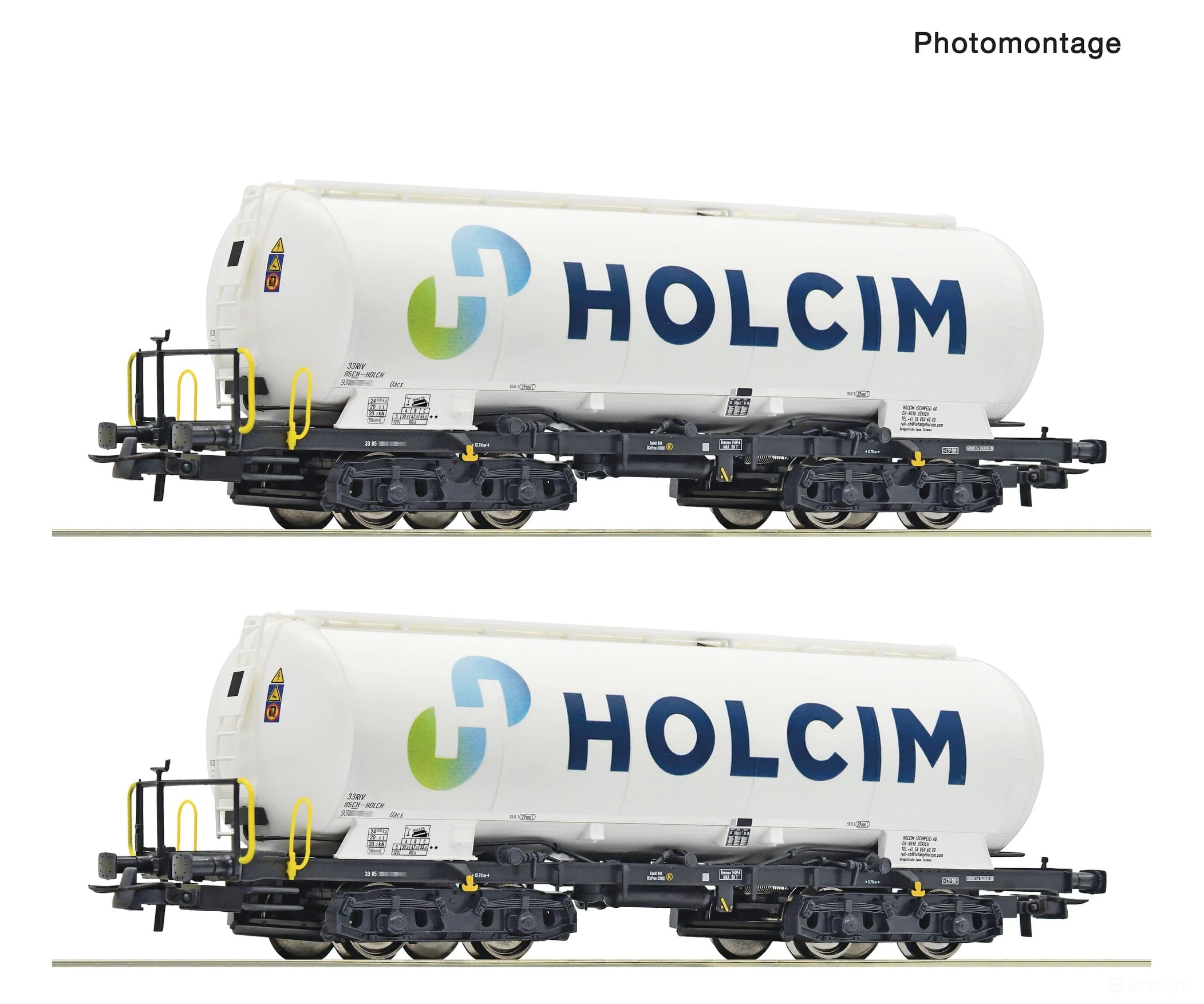 Roco 6600233 HO 2 piece set: Silo wagons Holcim European Freight Cars