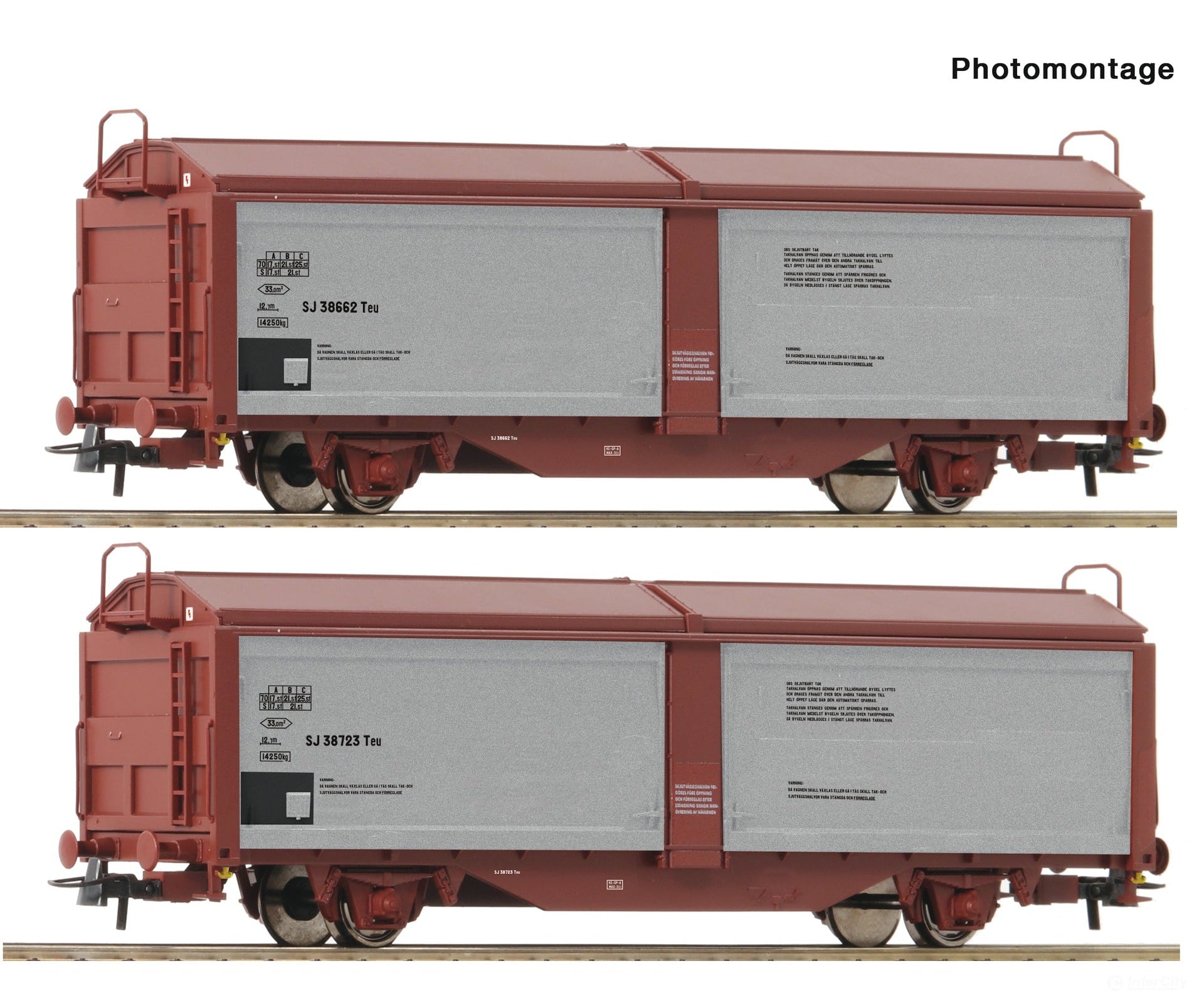 Roco 6600257 HO 2 piece set: Sliding roof/sliding wall wagons SJ European Freight Cars