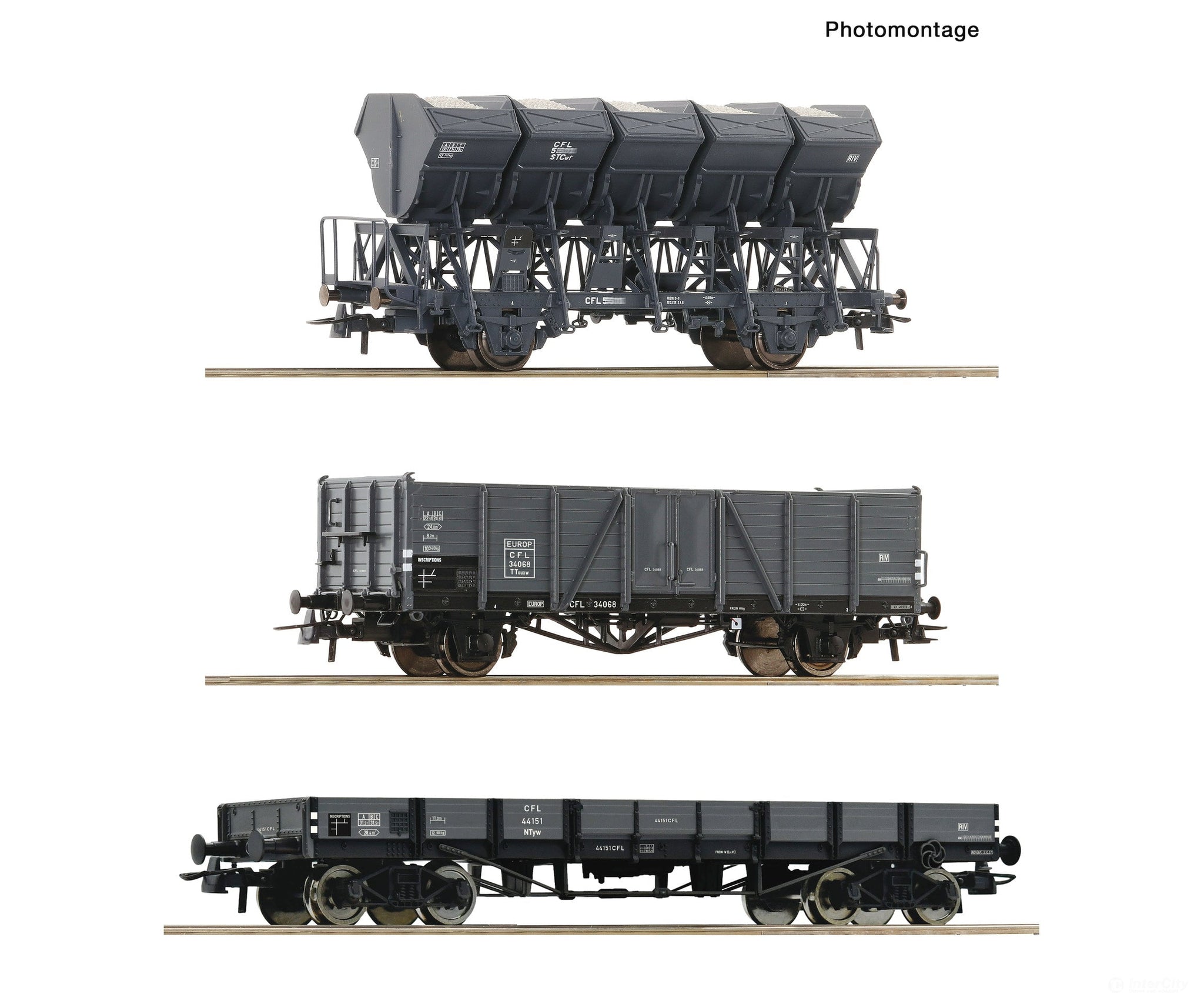 Roco 6600258 HO 3 piece set: Goods train CFL European Freight Cars