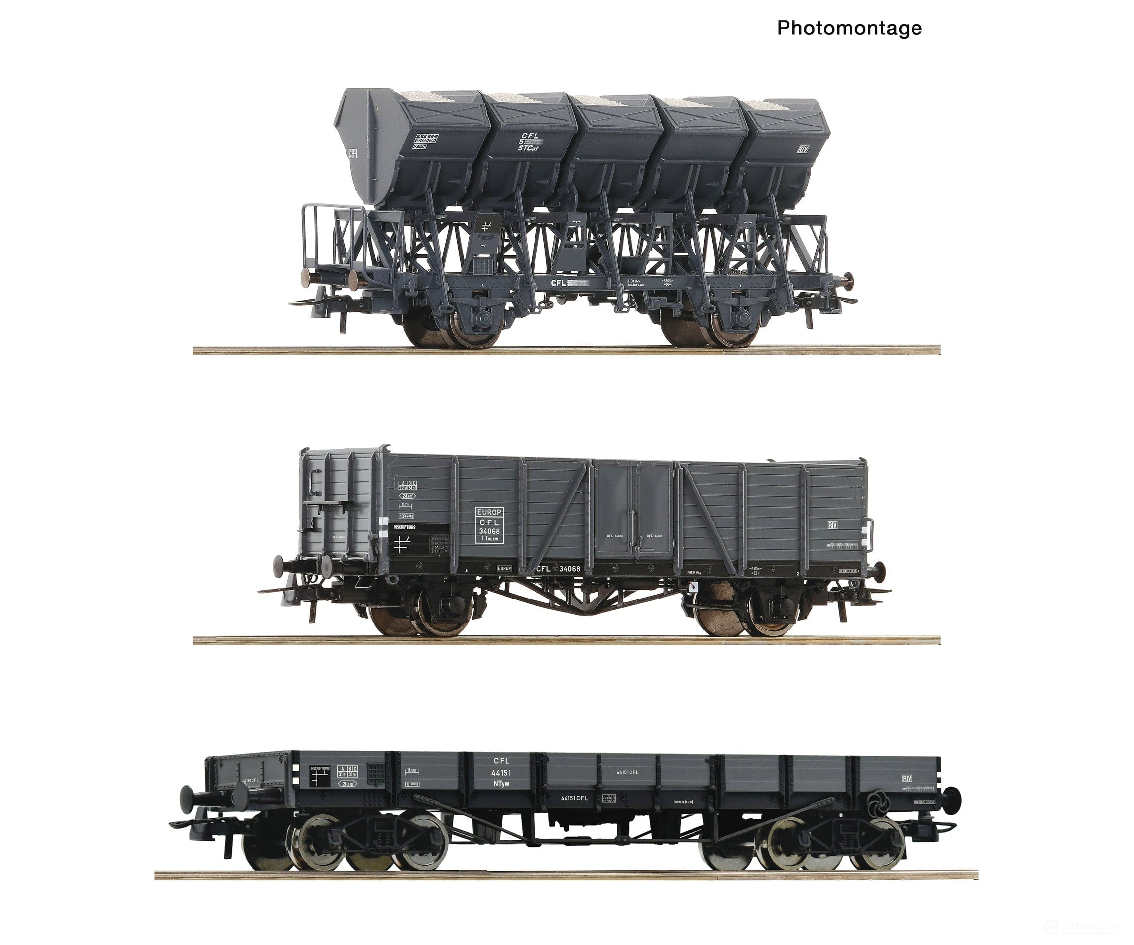 Roco 6600258 HO 3 piece set: Goods train CFL European Freight Cars