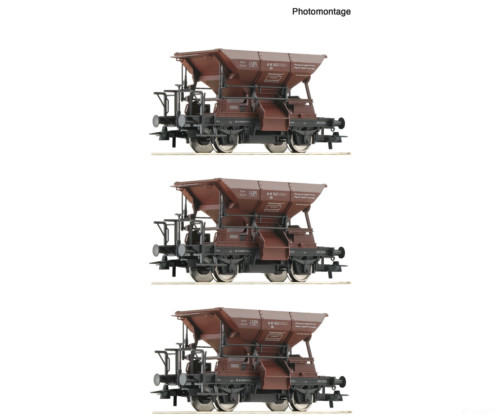 Roco 6600269 HO 3 piece set: Talbot ballast hopper wagons DB European Freight Cars