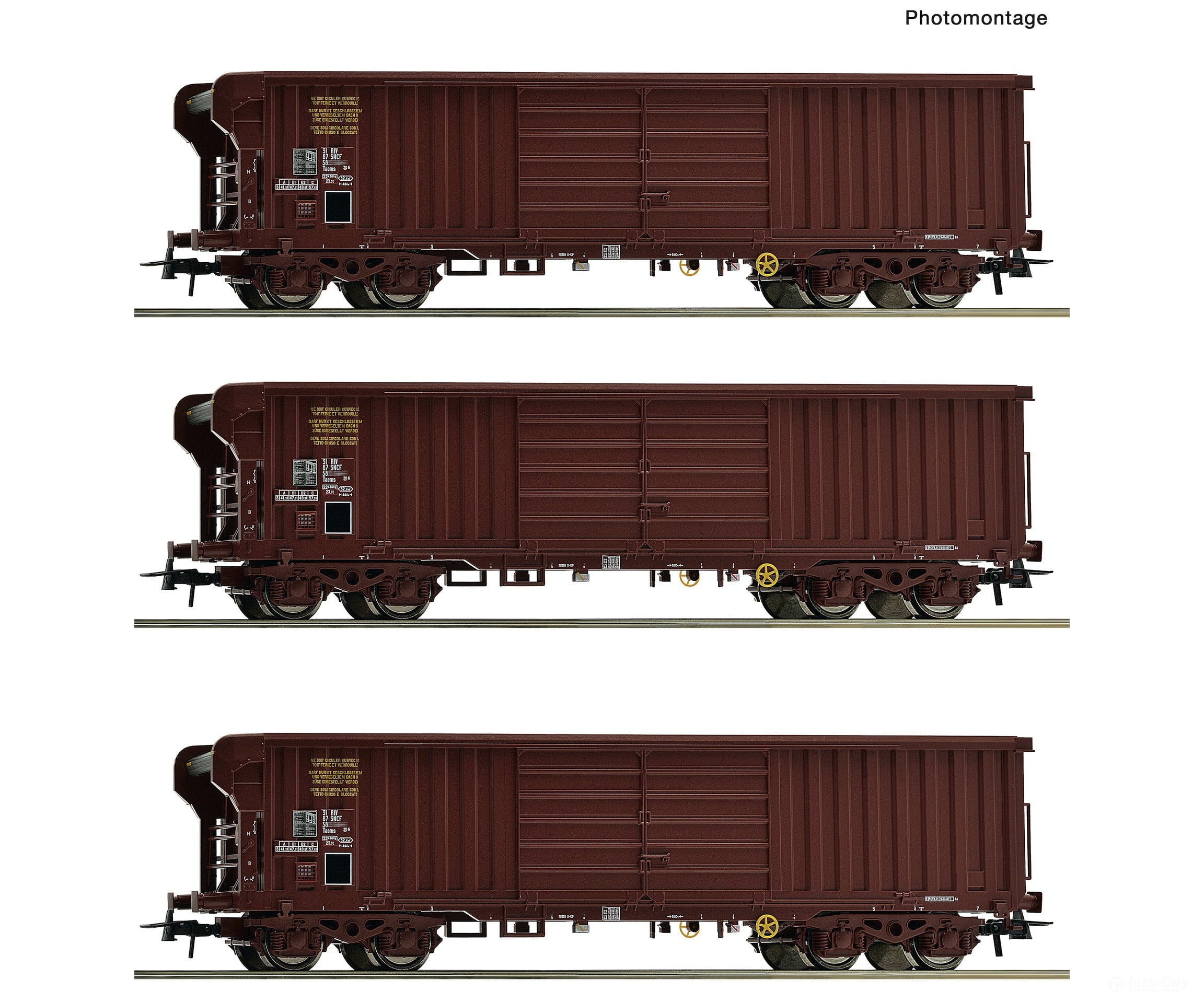 Roco 6600285 HO 3 piece set: Roll-roof wagons SNCF European Freight Cars