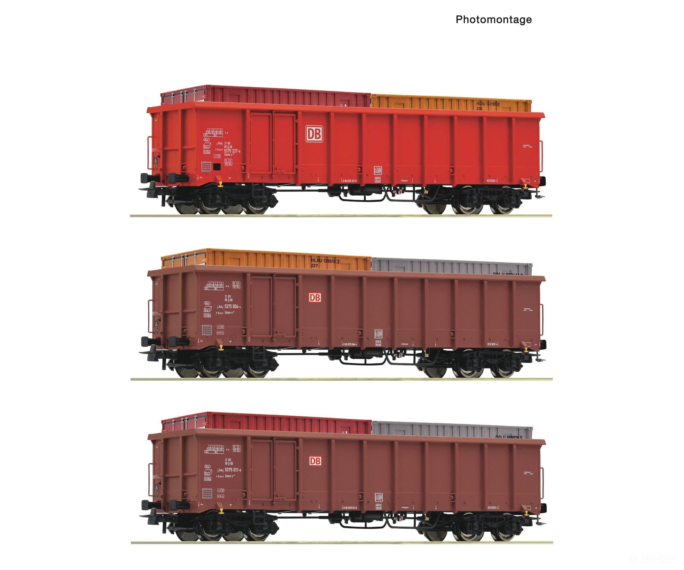 Roco 6600291 HO 3 piece set: Open goods wagons DB AG European Freight Cars