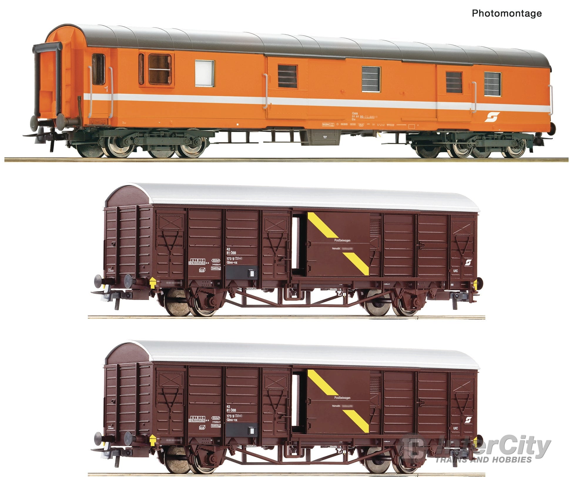 Roco 6600294 HO 3 piece set: Postal wagons ÖBB European Passenger Cars