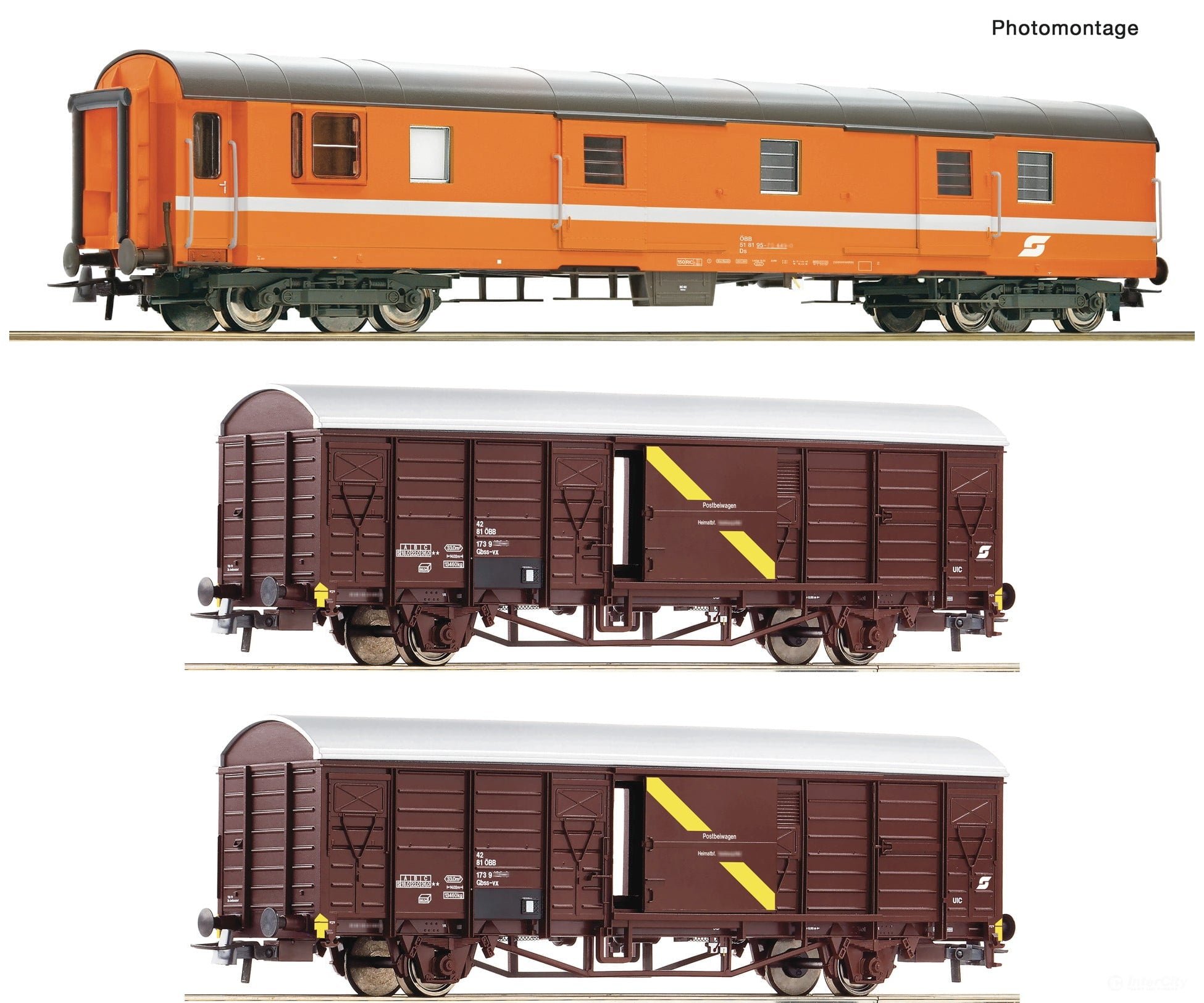 Roco 6600294 HO 3 piece set: Postal wagons ÖBB European Passenger Cars