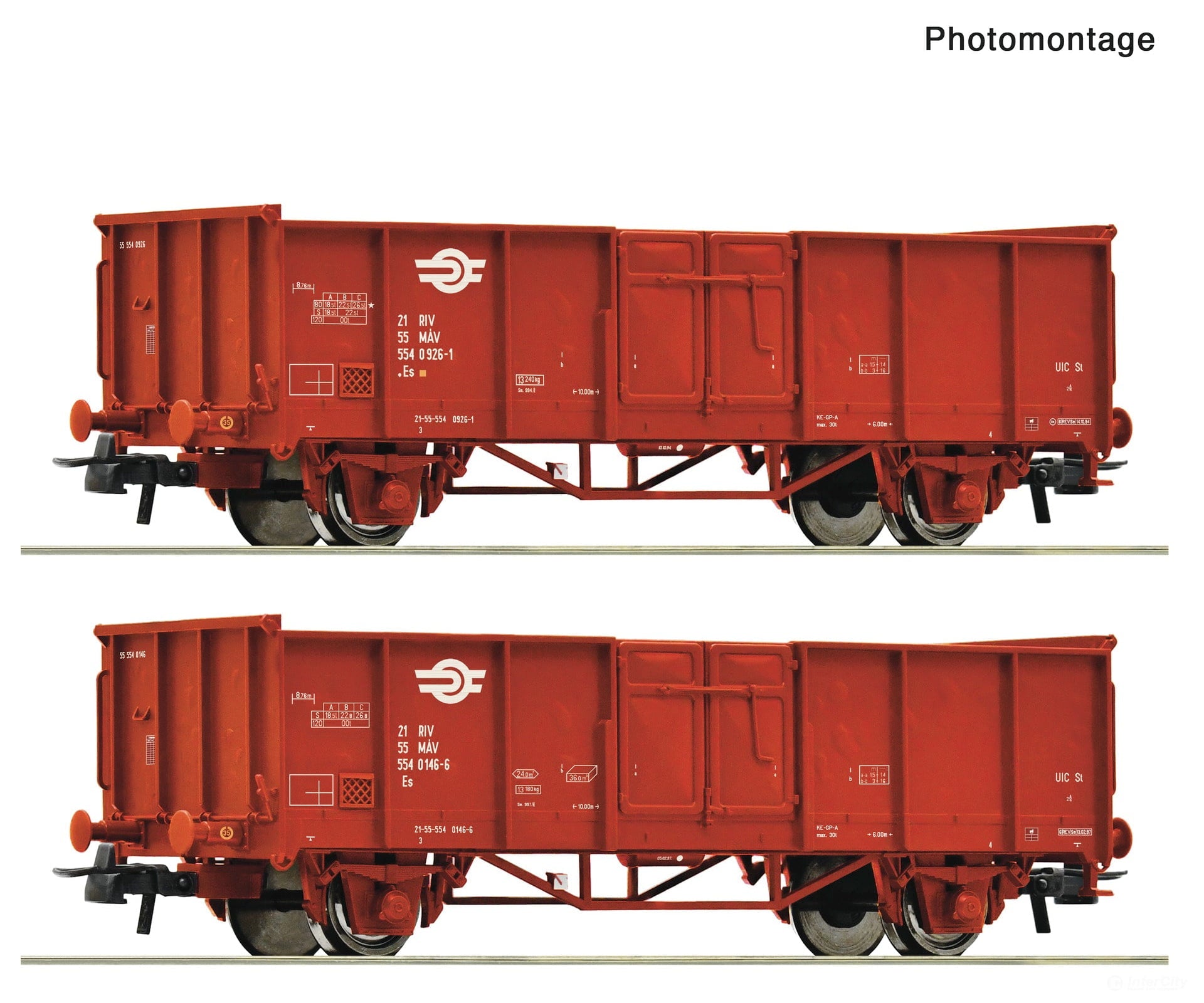Roco 6600301 HO 2 piece set: Open goods wagons MAV European Freight Cars