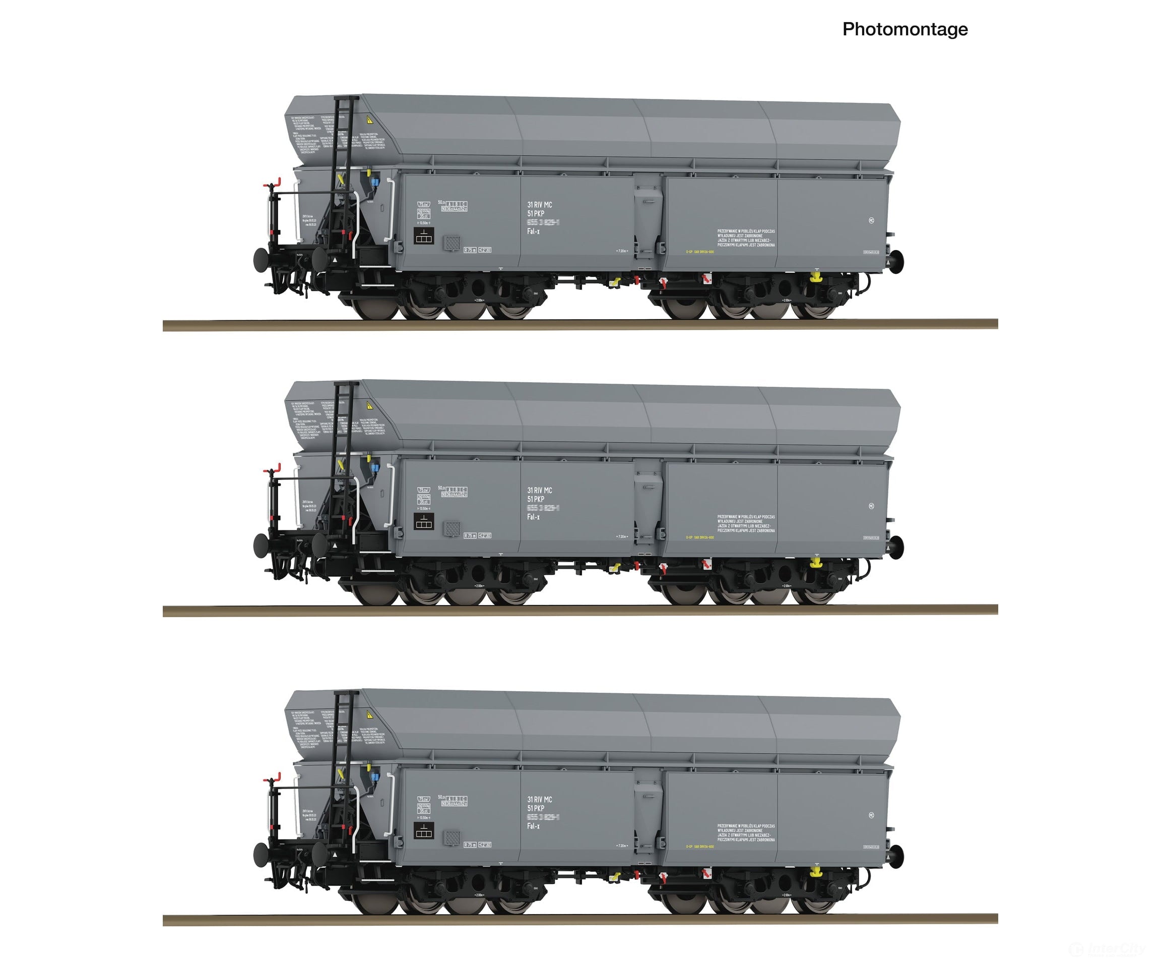 Roco 6600324 HO 3 piece set: Self-unloading hopper wagons PKP European Freight Cars