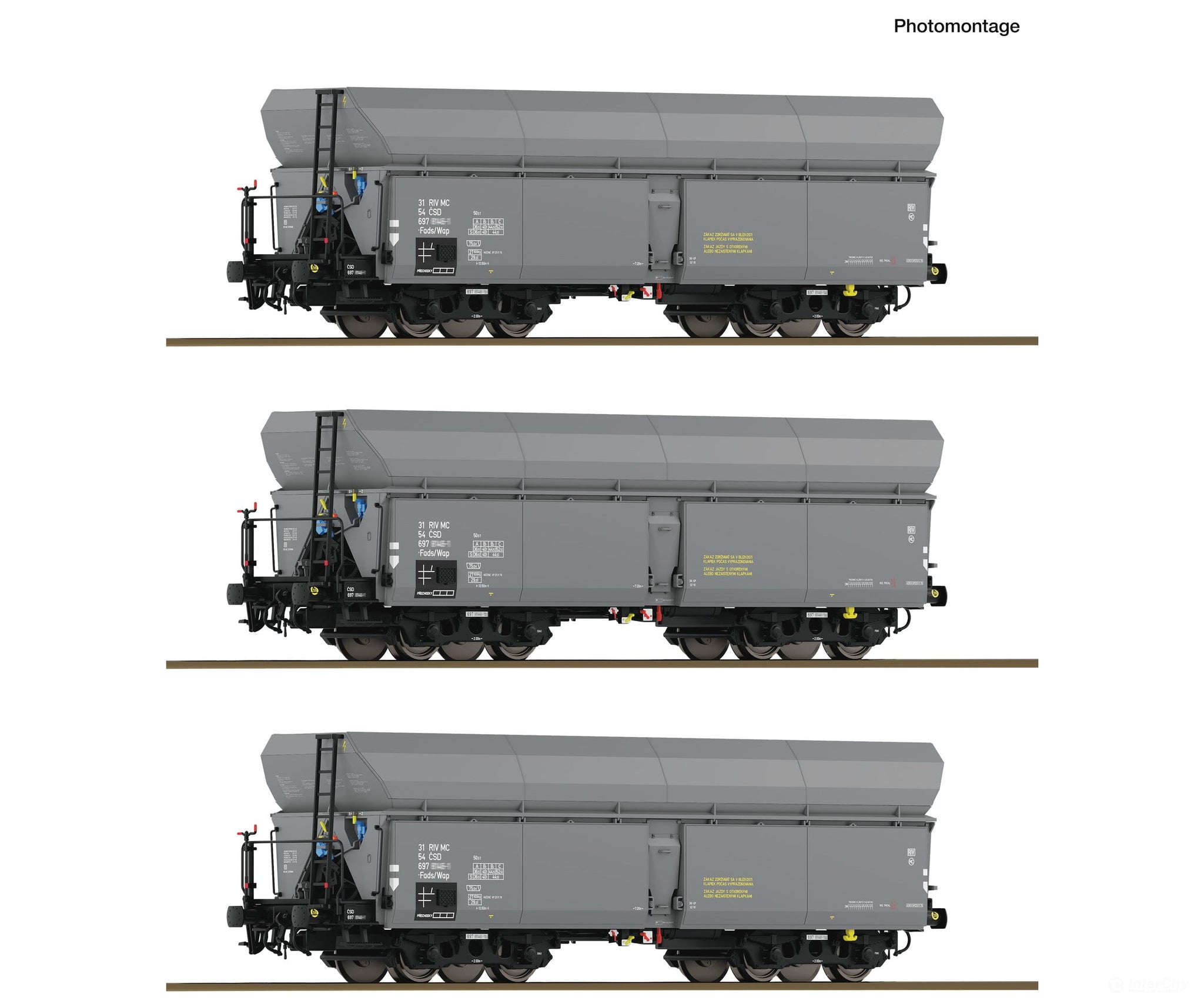 Roco 6600325 HO 3 piece set: Self-unloading hopper wagons CSD European Freight Cars