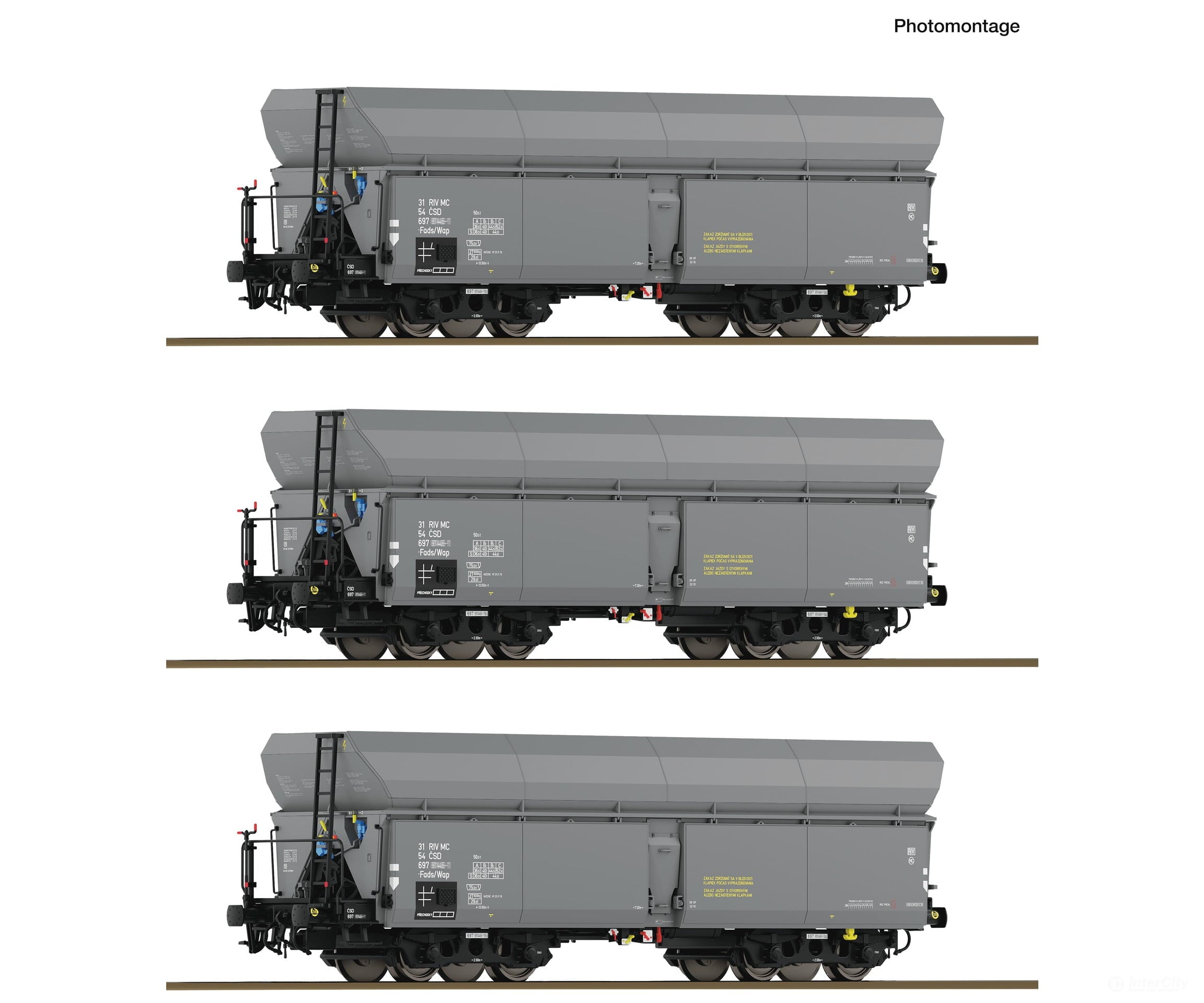 Roco 6600325 HO 3 piece set: Self-unloading hopper wagons CSD European Freight Cars