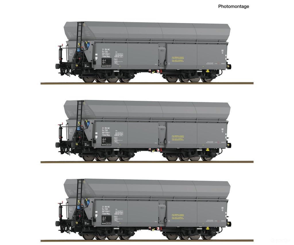 Wagons Roco Ho Roco 6600325 HO 3 piece set: Self-unloading hopper wagons, CSD