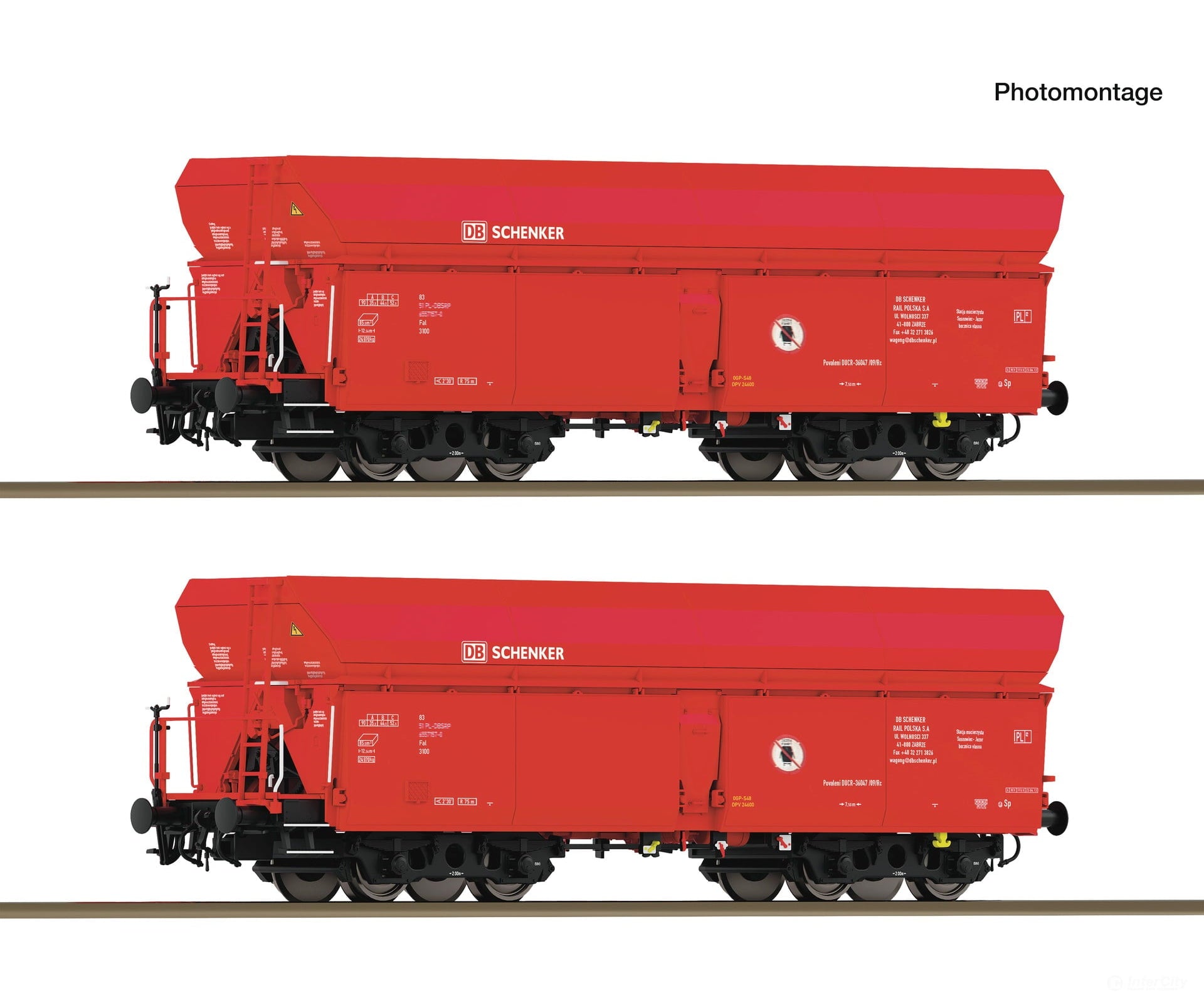 Roco 6600326 HO 2 piece set: Self-unloading hopper wagons DB Schenker European Freight Cars