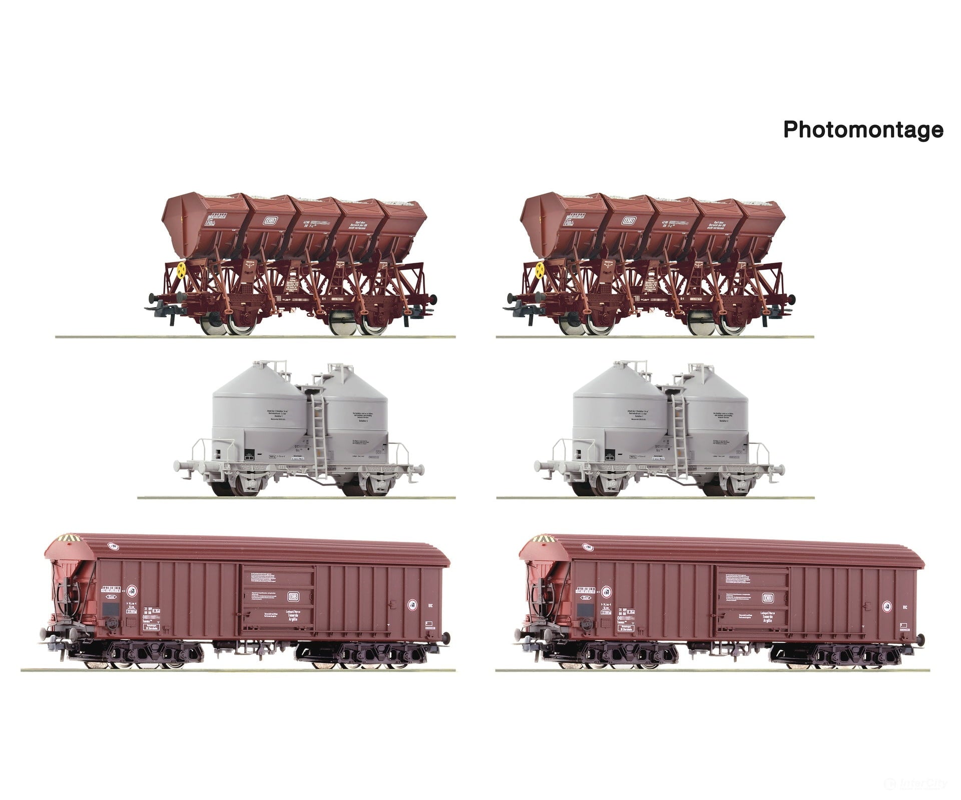 Roco 6600329 HO 6 piece display: Marshalling yard/bulk goods DB European Freight Cars