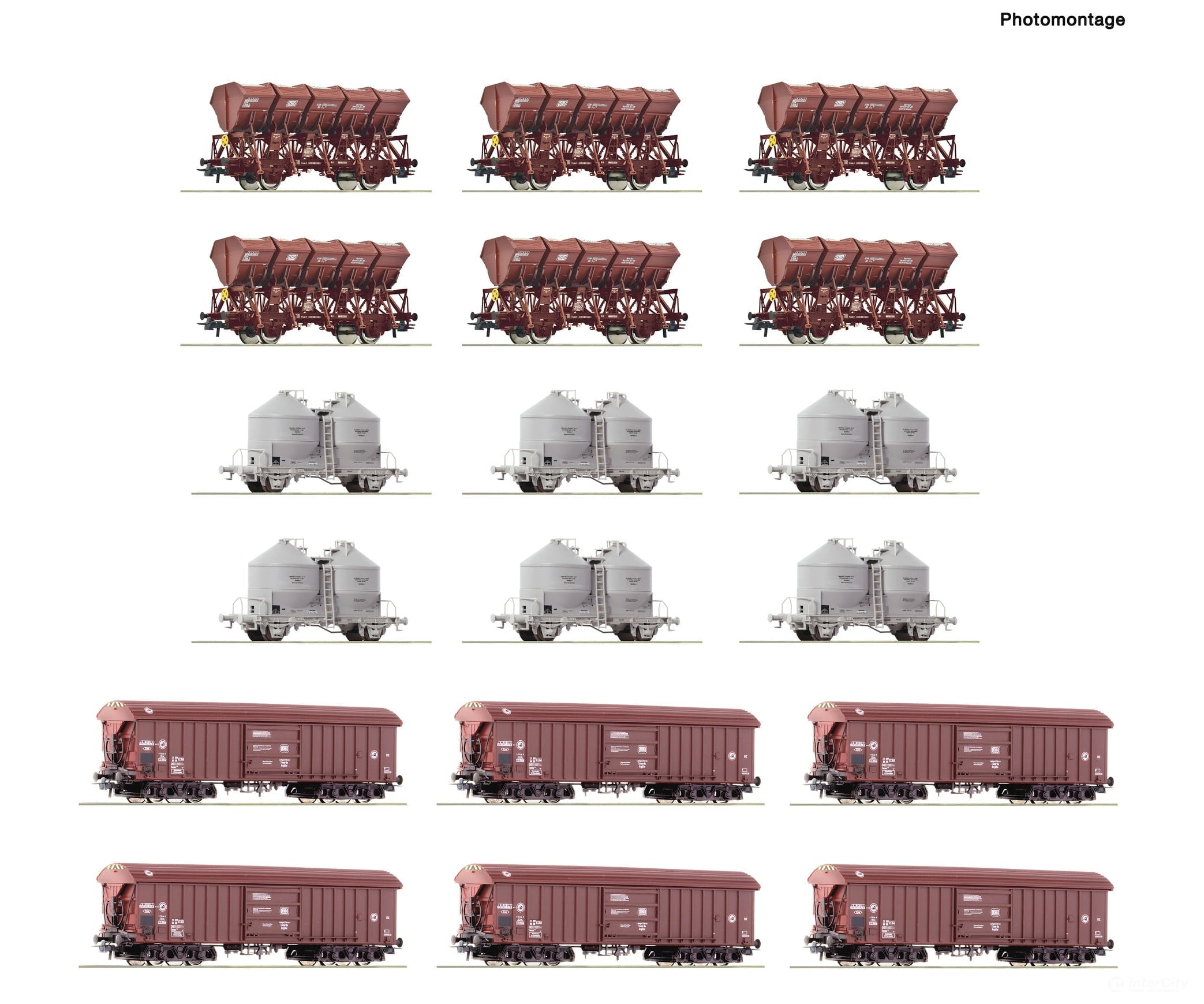 Roco 6600330 HO 18 piece display: Marshalling yard/bulk goods DB European Freight Cars