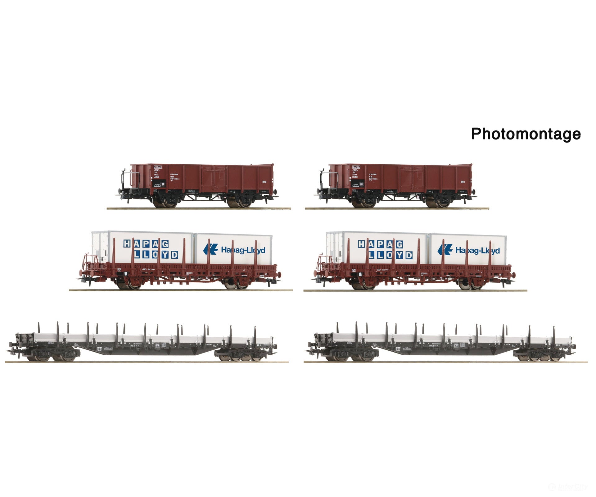 Roco 6600334 HO 6 piece display: Marshalling yard/Open goods wagons DB European Freight Cars