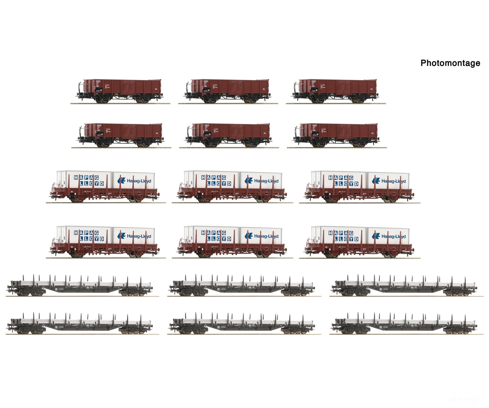 Roco 6600335 HO 18 piece display: Marshalling yard/open goods wagons DB European Freight Cars