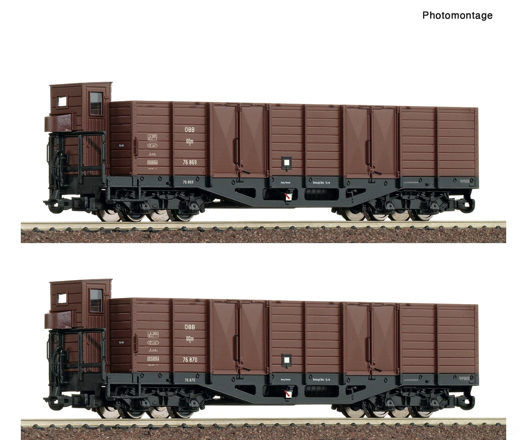 Roco 6640004 Ho 2 Piece Set: Open Goods Wagon Öbb European Freight Cars