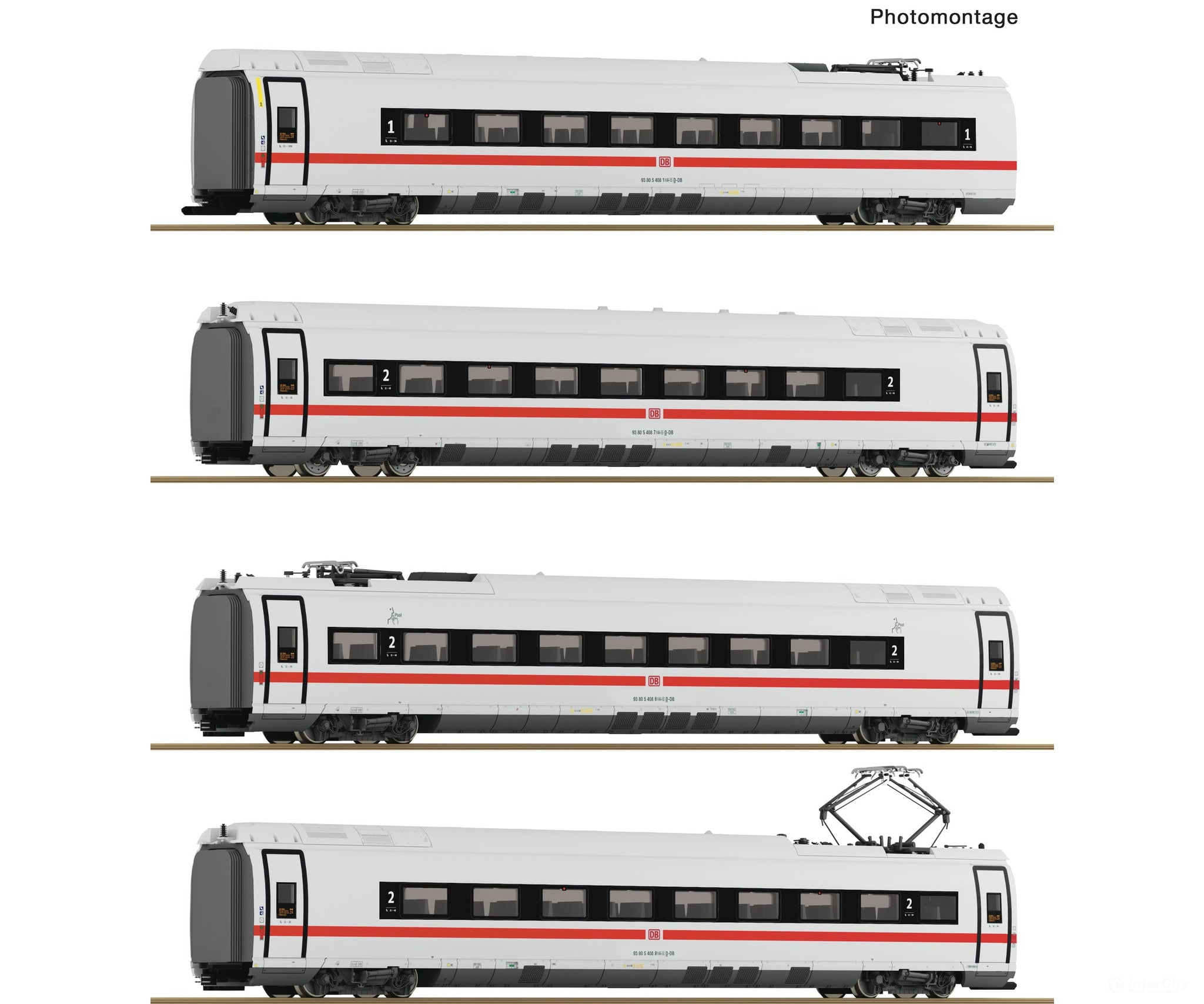 Roco 7700018 Ho 4 Piece Set: Intermediate Coaches Ice 3Neo (Class 408) Db Ag European Locomotives