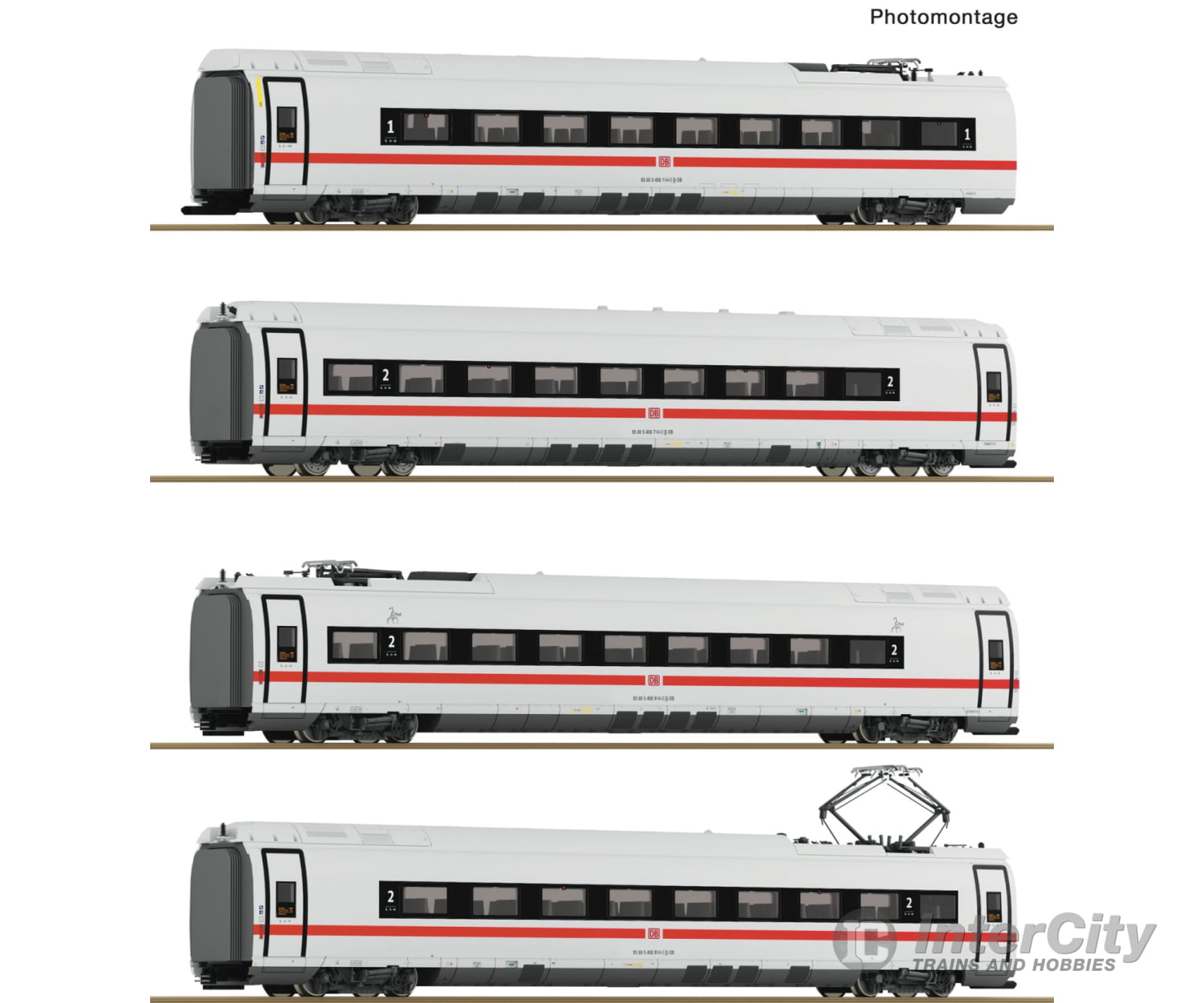 Roco 7700018 Ho 4 Piece Set: Intermediate Coaches Ice 3Neo (Class 408) Db Ag European Locomotives