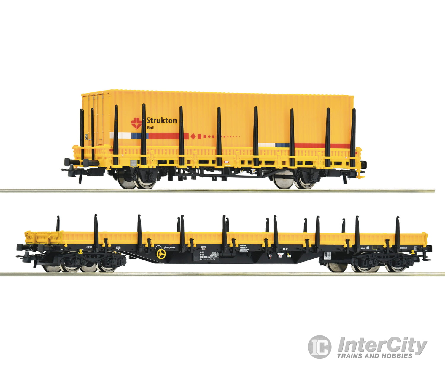 Roco 77029 Ho 2 Piece Set: Stake Wagons Strukton Rail European Freight Cars