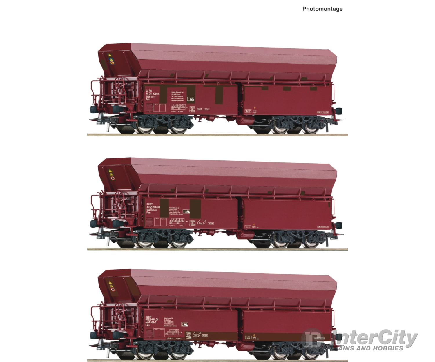 Roco 77033 Ho 3-Piece Set: Self-Unloading Wagon Holcim Era 5 6 European Freight Cars