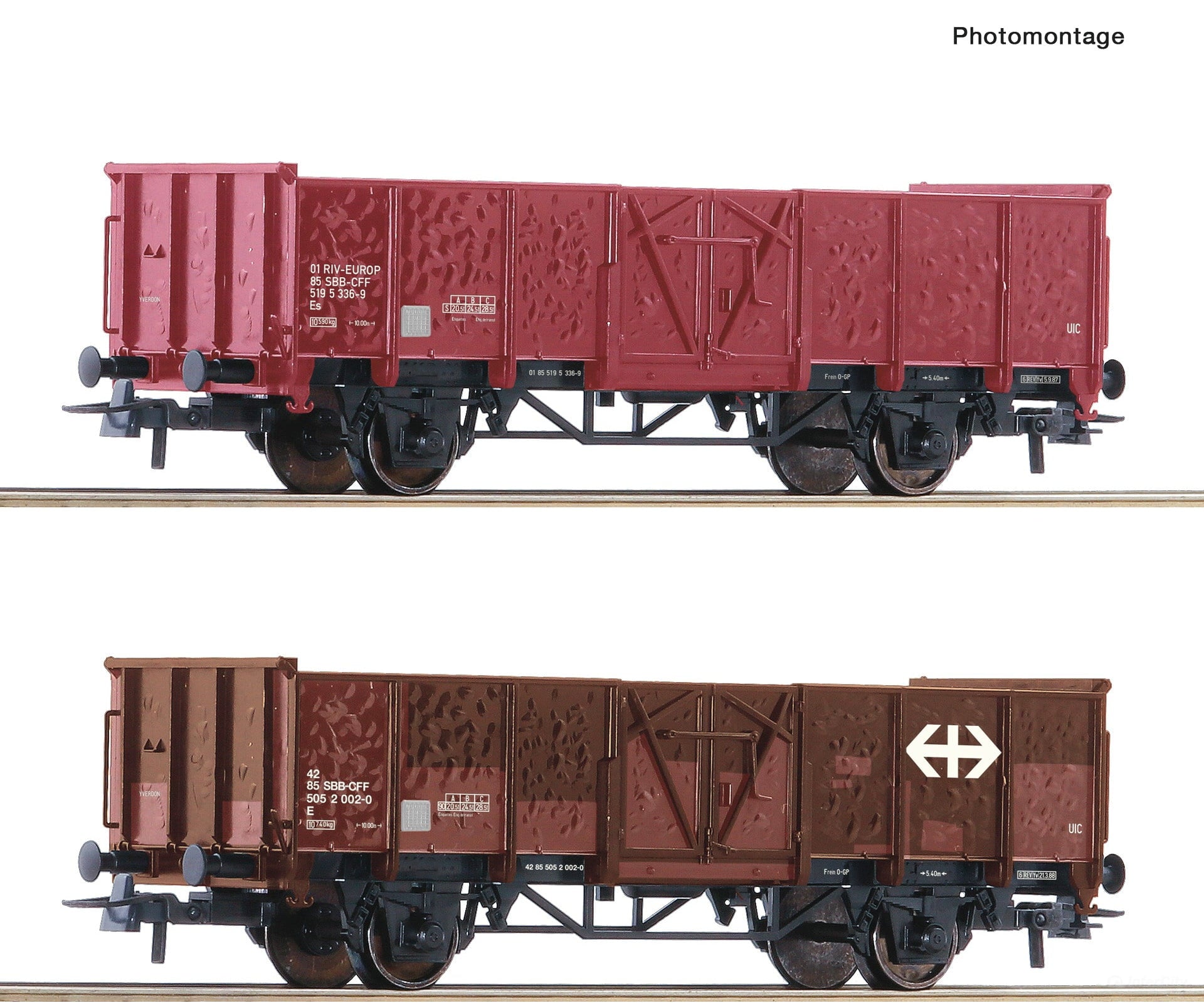 Roco 77034 HO 2 piece set: Open goods wagons SBB European Freight Cars