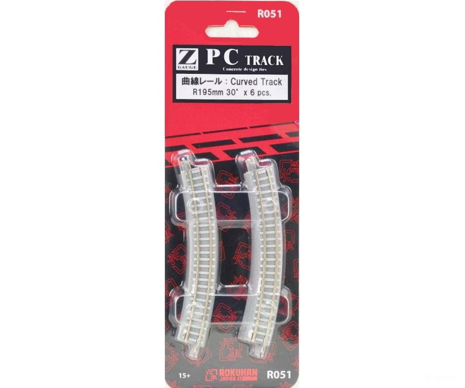 Rokuhan Z R051 195mm - 30 degree curve track with concrete ties Track & Turnouts