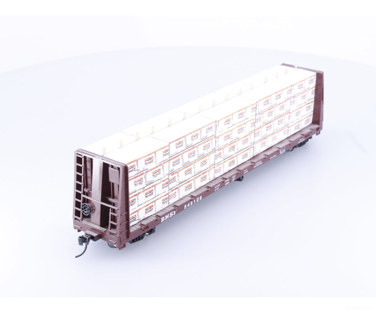 Roundhouse 1-214 HO 60’ Bulkhead Flat Car with Wood Load Burlington Northern Santa Fe (BNSF) 545129 - Freight Cars
