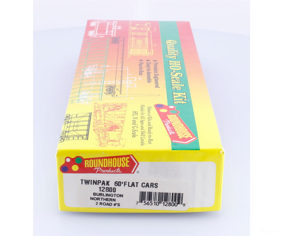 Roundhouse 12800 HO 60’ Flat Car Kit 2 Pack Burlington Northern (BN) 614300/614298 - Freight Cars