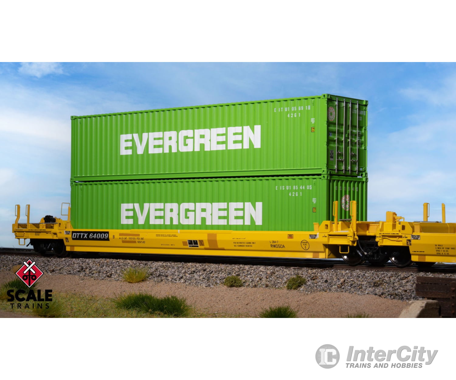 ScaleTrains SXT11866 Operator HO Scale 40’ Modern Angled Container Evergreen 1854405 (Single) Freight Loads & Containers
