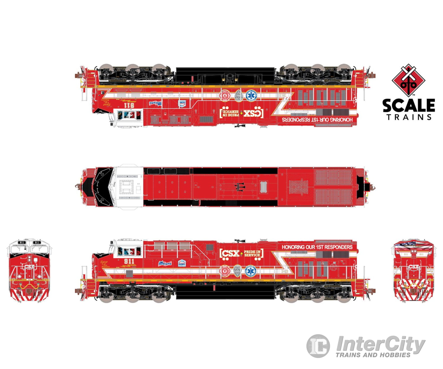 Scaletrains Sxt32395-4 Rivet Counter Ho Scale Ge Es44Ah Csx/First Responders #911 911 Dcc & Sound