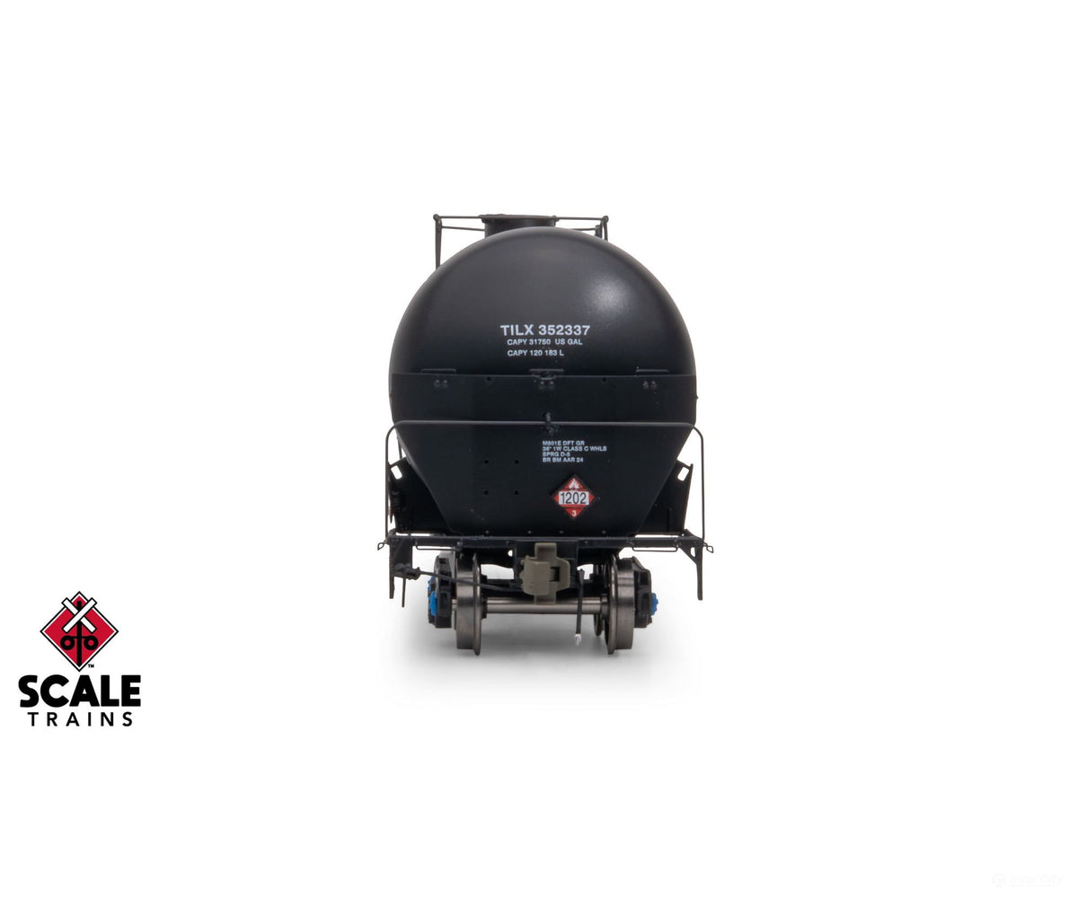 ScaleTrains SXT38236 Rivet Counter HO Scale Trinity 31K Tank Car with Head Shields Trinity Leasing/Black/Diesel