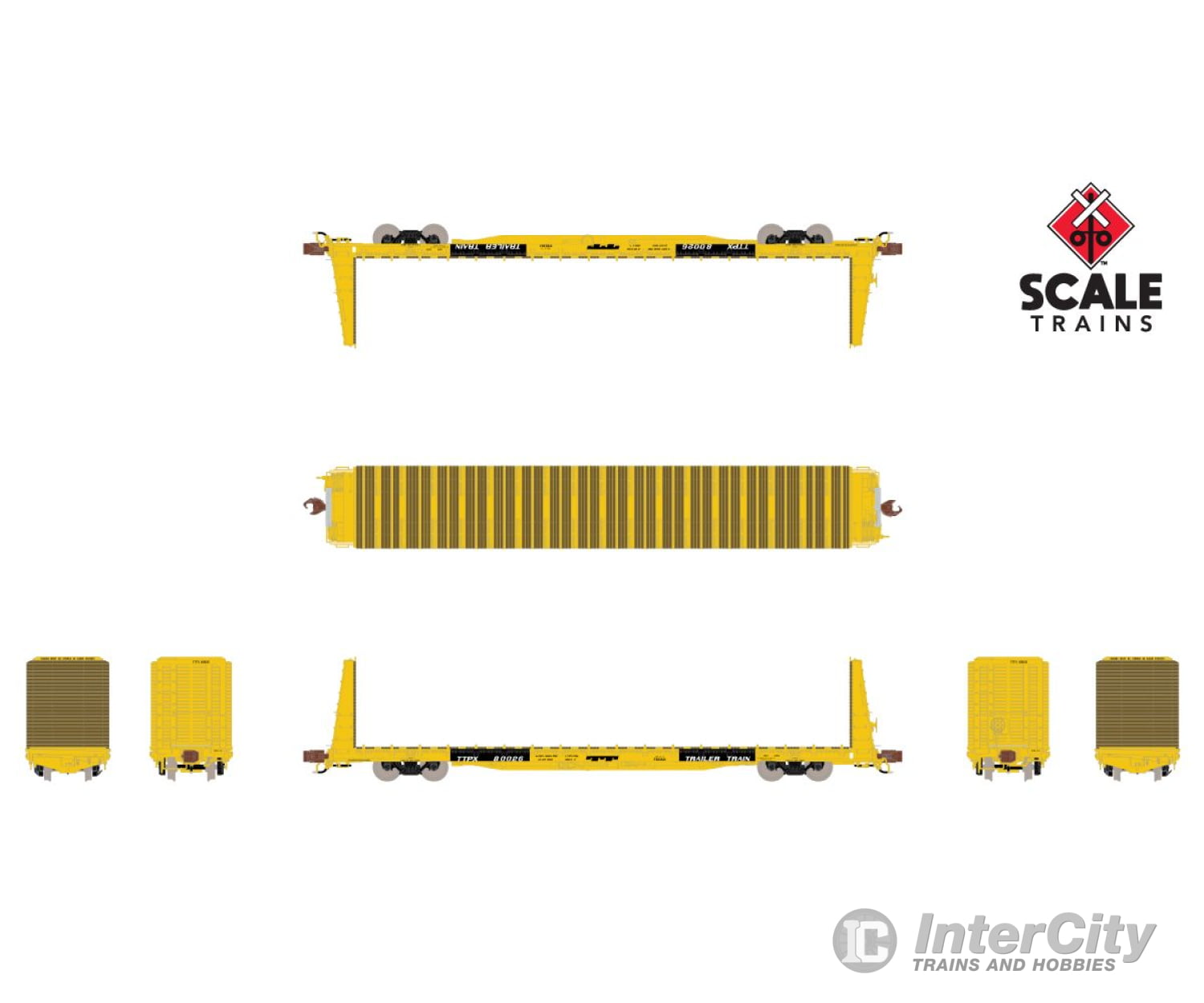 Scaletrains Sxt38970 N Rivet Counter Bsc F68Ah Bulkhead Flatcar Trailer Train/Tt Logo/Yellow/Ttpx