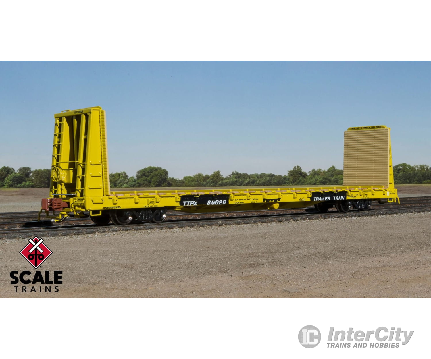 Scaletrains Sxt38973 N Rivet Counter Bsc F68Ah Bulkhead Flatcar Trailer Train/Tt Logo/Yellow/Ttpx