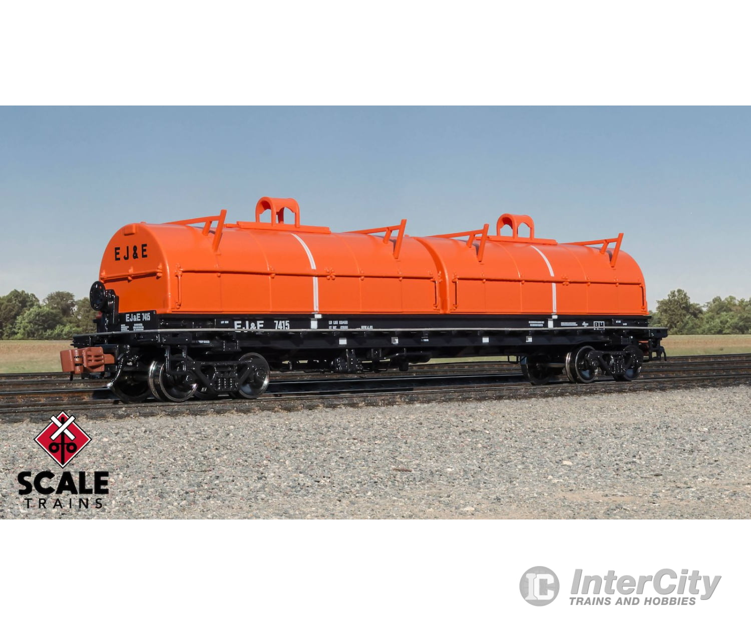 ScaleTrains SXT39478 Rivet Counter N Scale Thrall 48’ 2-Hood Coil Steel Car Elgin Joliet & Eastern/Black Carbody/Orange