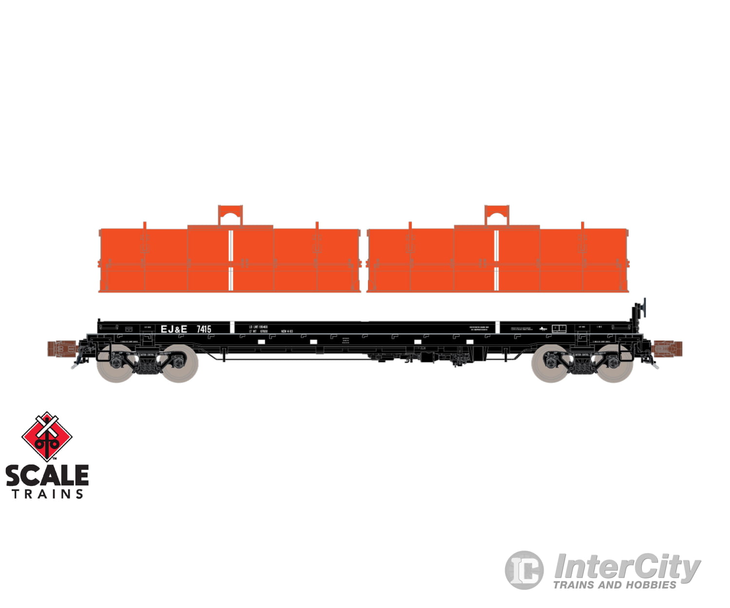 ScaleTrains SXT39478 Rivet Counter N Scale Thrall 48’ 2-Hood Coil Steel Car Elgin Joliet & Eastern/Black Carbody/Orange