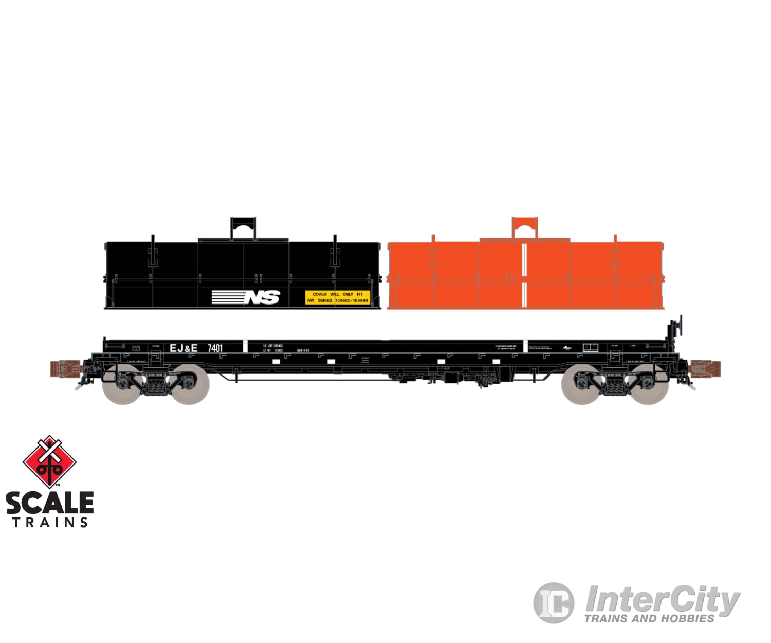 ScaleTrains SXT39495 Rivet Counter N Scale Thrall 48’ 2-Hood Coil Steel Car Elgin Joliet & Eastern/Black Carbody/EJ&E