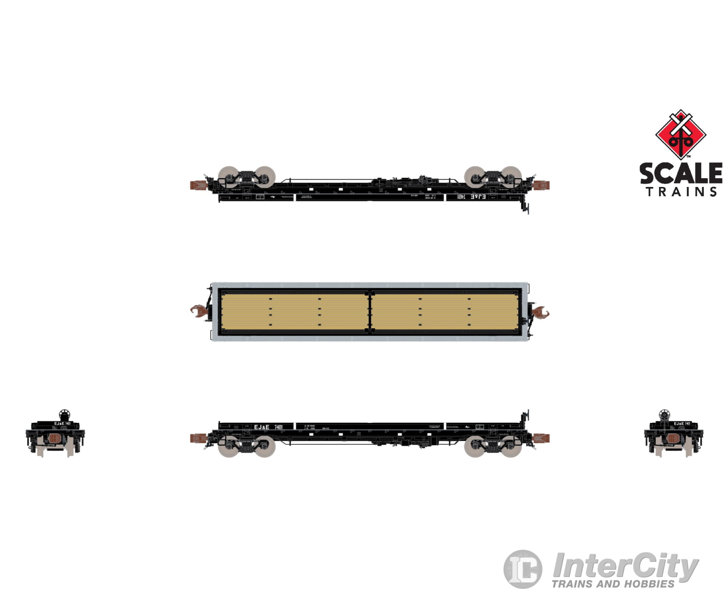 ScaleTrains SXT39495 Rivet Counter N Scale Thrall 48’ 2-Hood Coil Steel Car Elgin Joliet & Eastern/Black Carbody/EJ&E